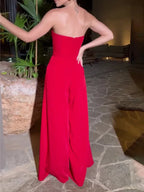 Red Tube Top Wide Leg Jumpsuit 2026 - Bold Party Jumpsuit - DanaFashionstore