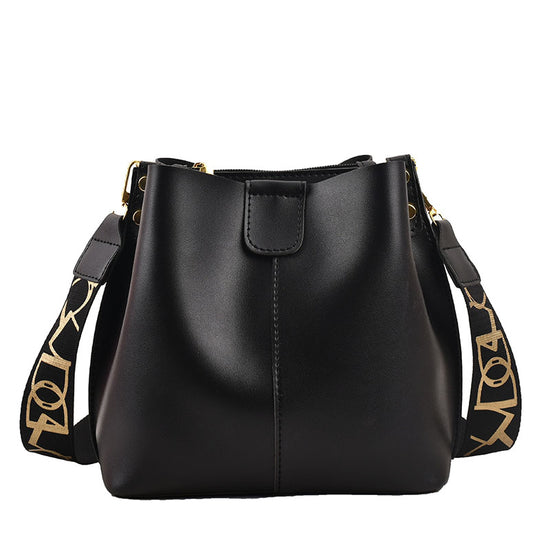 French Minority Design Simple Wide Shoulder Strap Bucket Bags Female - Dana Fashion