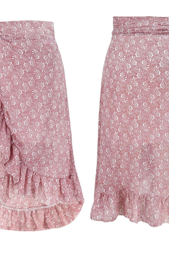 Woman Skirts High Waist Fashion Long Black Knotted Tied Wrap Floral Ruffle Chiffon A-Line Split Skirt Spring Summer Clothes