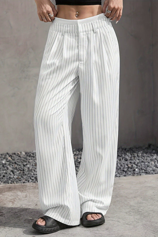 Stripe Printed Trousers Fashion High Waist Straight Leg Pants With Pocket Zipper Casual Suit Pants For Women