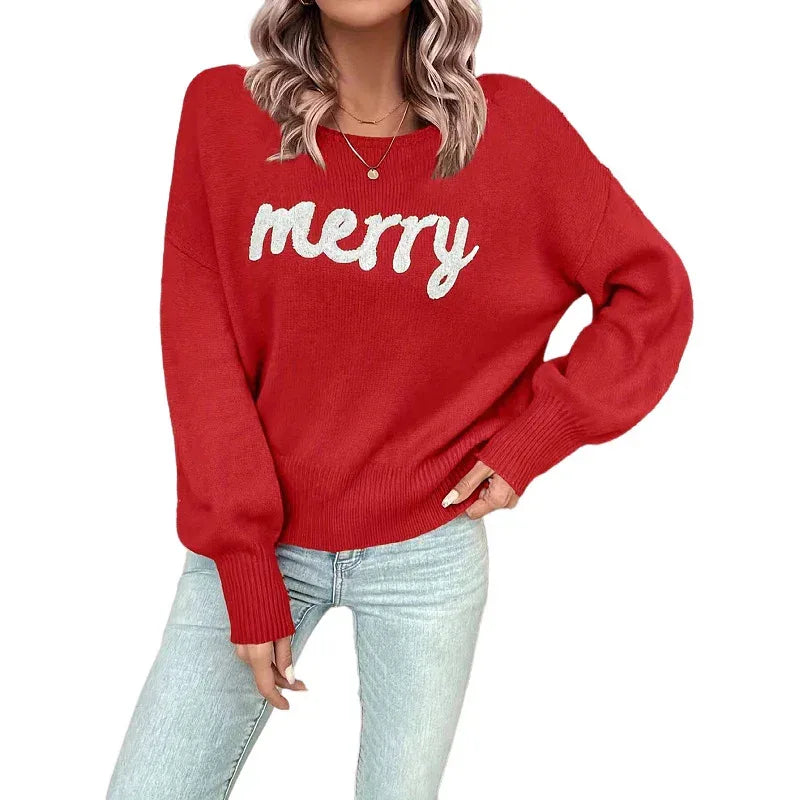 Knitted Women Crew Neck Sweater Loose Pullover Female Jumper Elegant Spring Warm Spring New Year Trendy Christmas Sweater - DanaFashionstore