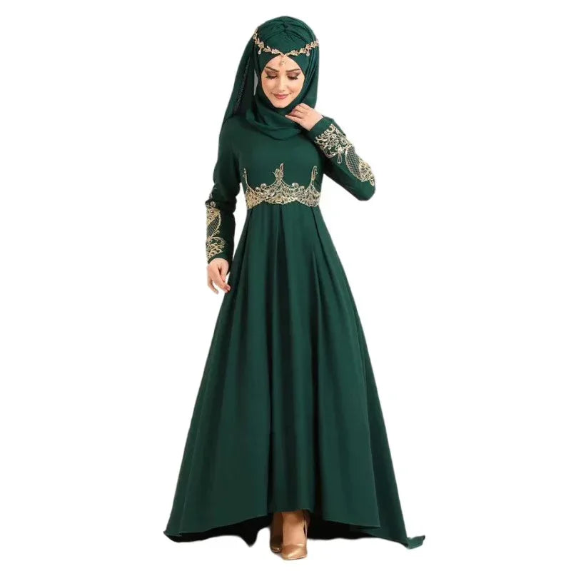 Muslim Embroidered High Waist Dress - Elegant Ethnic Graceful Slim Fit Islamic Dress - DanaFashionstore