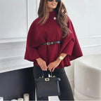 New Stand Collar Batwing Sleeves Cloak Top With Belt Ins Fashion Temperament Jacket Woolen Sweater Outwear For Women Clothing - DanaFashionstore
