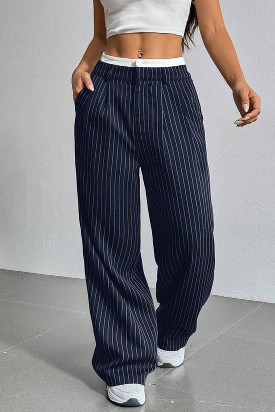 Stripe Printed Trousers Fashion High Waist Straight Leg Pants With Pocket Zipper Casual Suit Pants For Women