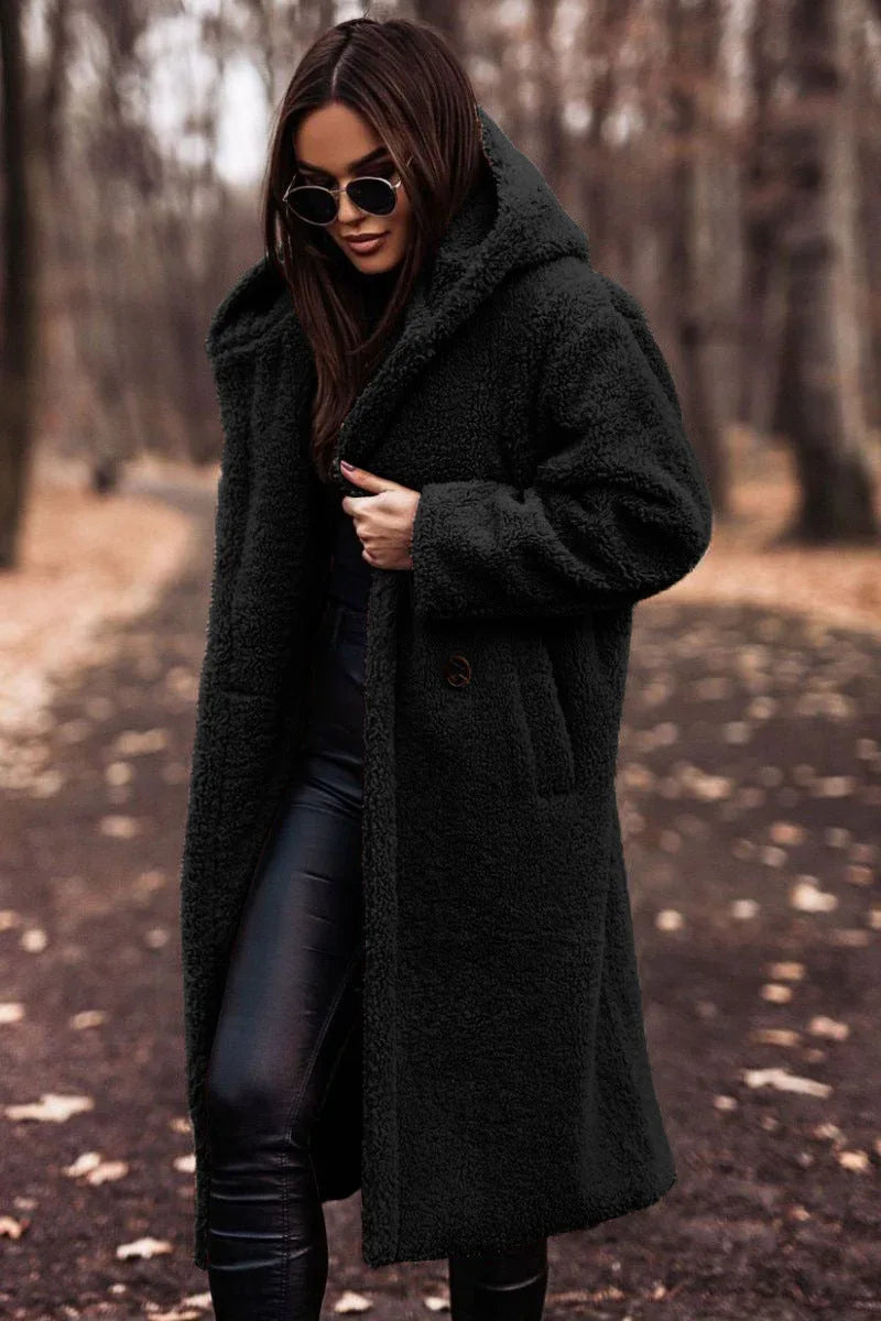 Autumn Winter Fashion Elegant Long Coat Woman Plush Warm Faux Fleece Coat Women Teddy Jacket Female Teddy Coat Outwear Ladies - DanaFashionstore