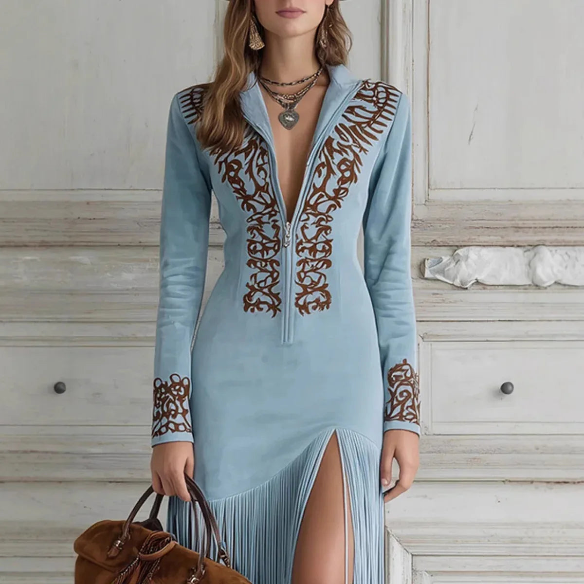 Women's Retro Floral Zipper Dress - DanaFashionstore