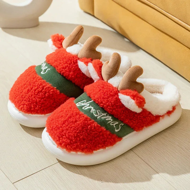 Christmas Shoes Winter Home Slippers Elk Soft Cozy Bedroom Slipper Slip On House Shoes - DanaFashionstore