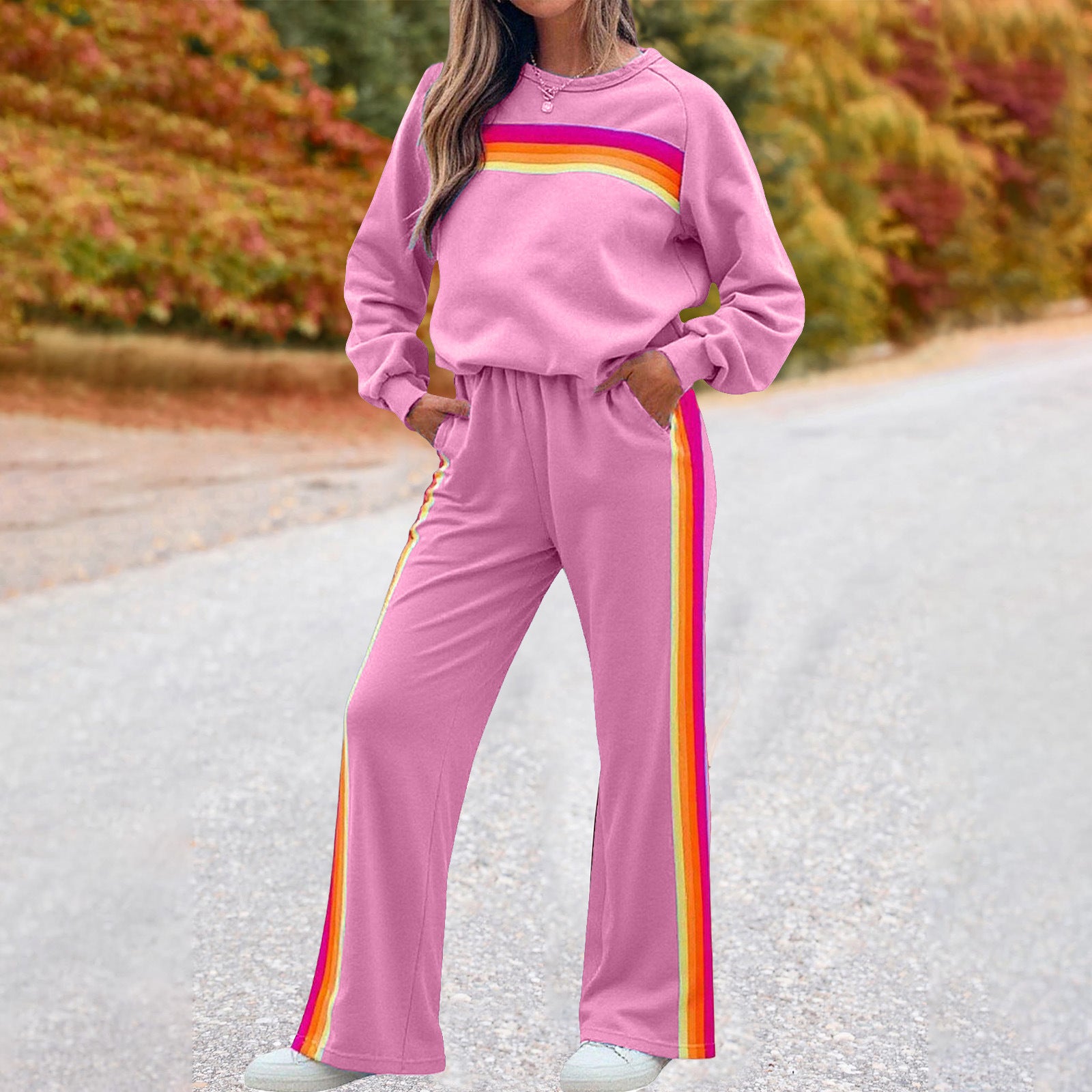 Fleece-lined Thick Rainbow Sweater Suit Women