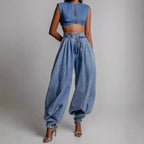 High Waist Zipper Denim Loose Harem Pants - DanaFashionstore