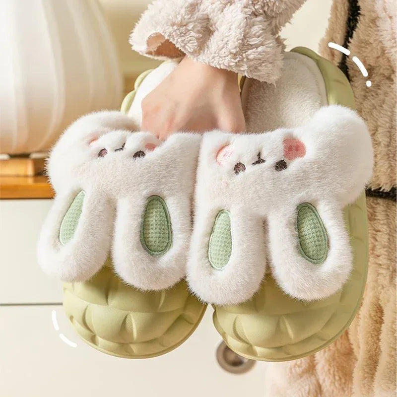 Cute Rabbit Shoes Winter Fuzzy Slippers Women Detachable Washable House Shoes - DanaFashionstore