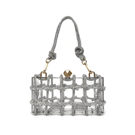 French Sweet Shiny Rhinestone Banquet Small Square Bag - DanaFashionstore