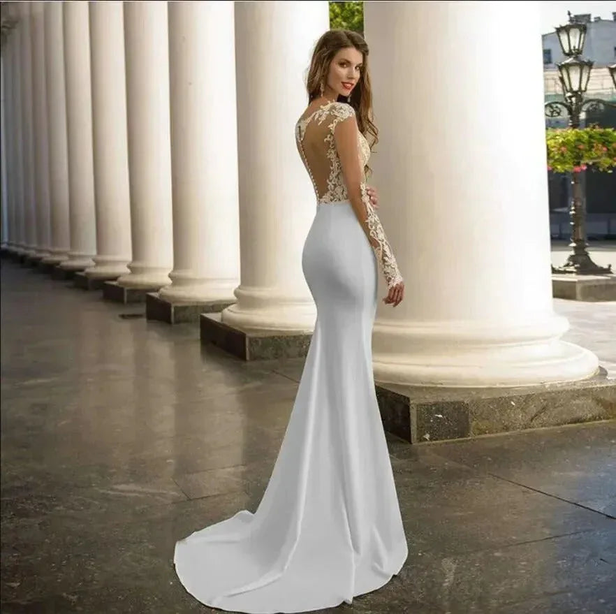 Lace Long Sleeve Mermaid Wedding Dress - DanaFashionstore