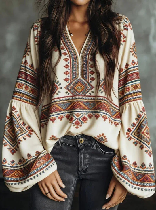 Ethnic Style Retro Embroidered Loose Long-sleeved Shirt - DanaFashionstore