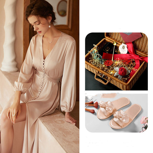 Bride French Luxury Long Silk Nightgown - Dana Fashion