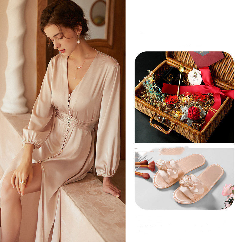 Bride French Luxury Long Silk Nightgown - Dana Fashion