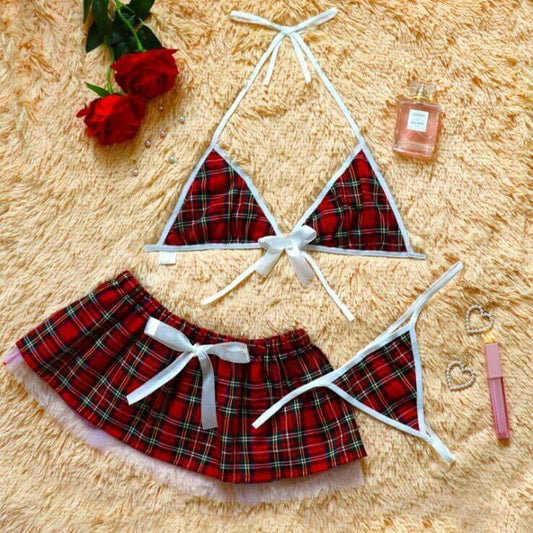 3PC Women Sexy Bow Underwear Pajamas Lingerie Uniform $27.90 Dana Fashion Color: Red Size: 2XL Women's clothing Product information: Function: Breathable Collar type: No collar Neckline shape: V-neck Color: Red grid Size information: Size: S, M, L, XL, XX