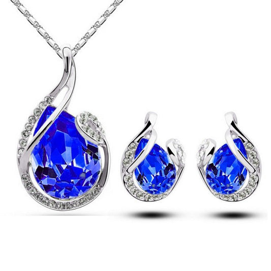 3pcs Rhinestone Necklace Set With Earrings Fashion Water-drop-shaped Jewelry For Women Valentine's Day $19.90 Dana Fashion Color: Blue Women's Accessories Overview: Unique design, stylish and beautiful. Good material, comfortable wear/use. A variety of co