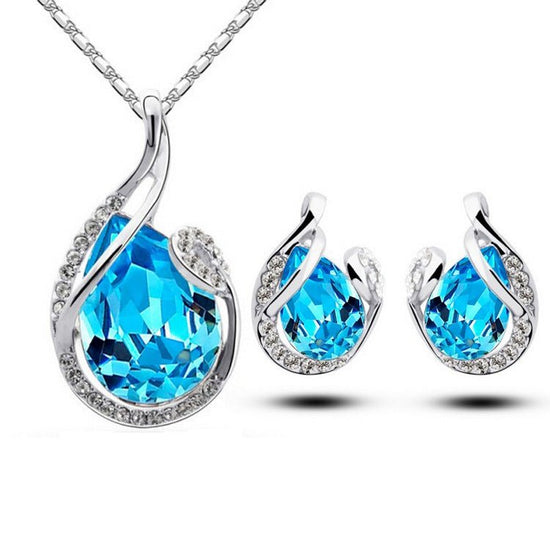 3pcs Rhinestone Necklace Set With Earrings Fashion Water-drop-shaped Jewelry For Women Valentine's Day $19.90 Dana Fashion Color: Lake blue Women's Accessories Overview: Unique design, stylish and beautiful. Good material, comfortable wear/use. A variety