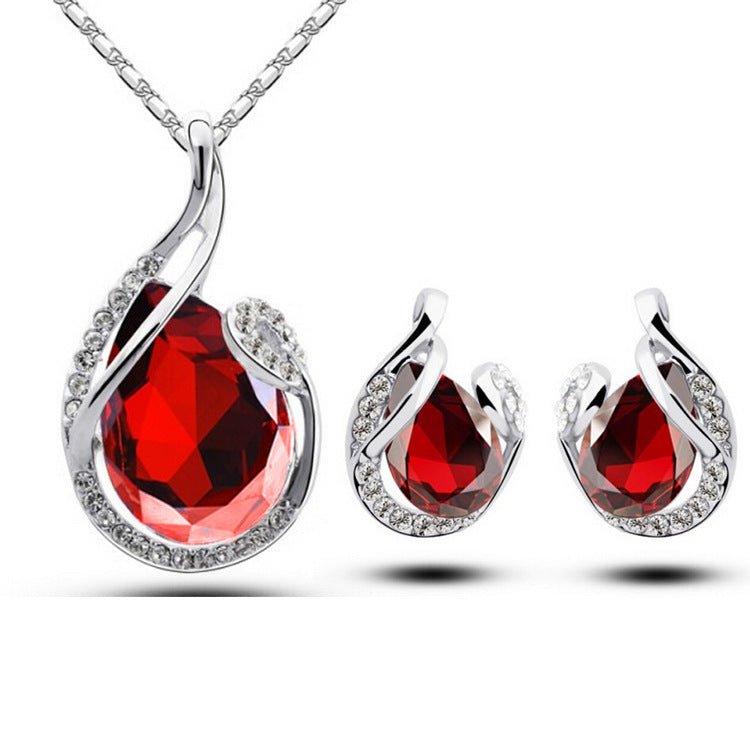 3pcs Rhinestone Necklace Set With Earrings Fashion Water-drop-shaped Jewelry For Women Valentine's Day $19.90 Dana Fashion Color: Red Women's Accessories Overview: Unique design, stylish and beautiful. Good material, comfortable wear/use. A variety of col