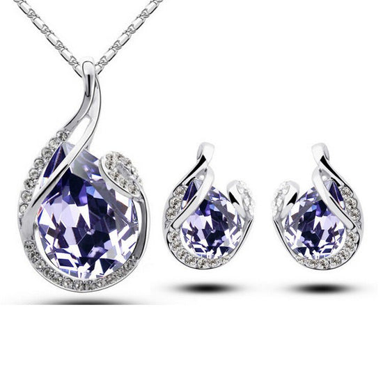 3pcs Rhinestone Necklace Set With Earrings Fashion Water-drop-shaped Jewelry For Women Valentine's Day $19.90 Dana Fashion Color: Violet Women's Accessories Overview: Unique design, stylish and beautiful. Good material, comfortable wear/use. A variety of