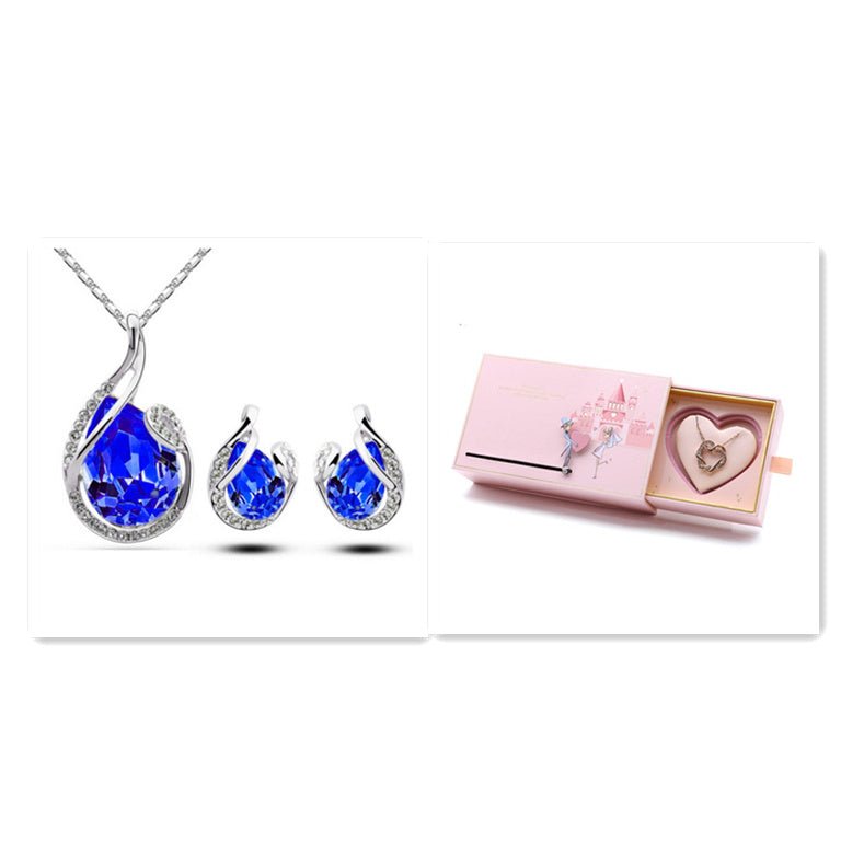3pcs Rhinestone Necklace Set With Earrings Fashion Water-drop-shaped Jewelry For Women Valentine's Day $29.00 Dana Fashion Color: Blue Pink Box Women's Accessories Overview: Unique design, stylish and beautiful. Good material, comfortable wear/use. A vari