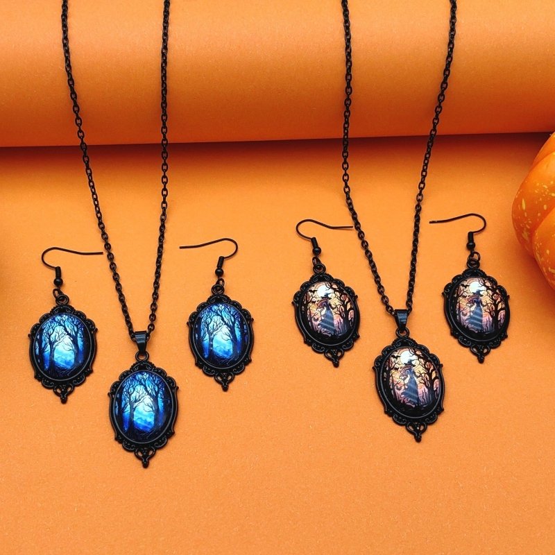 3pcs Vintage Halloween Tree Of Life And Witch Necklace Set With Earrings Alloy Pendant Jewelry $15.61 Dana Fashion Color: Style1 Women's Accessories Overview: 100% new design and high quality Must-have for fashion women Have a beautiful appearance Specifi