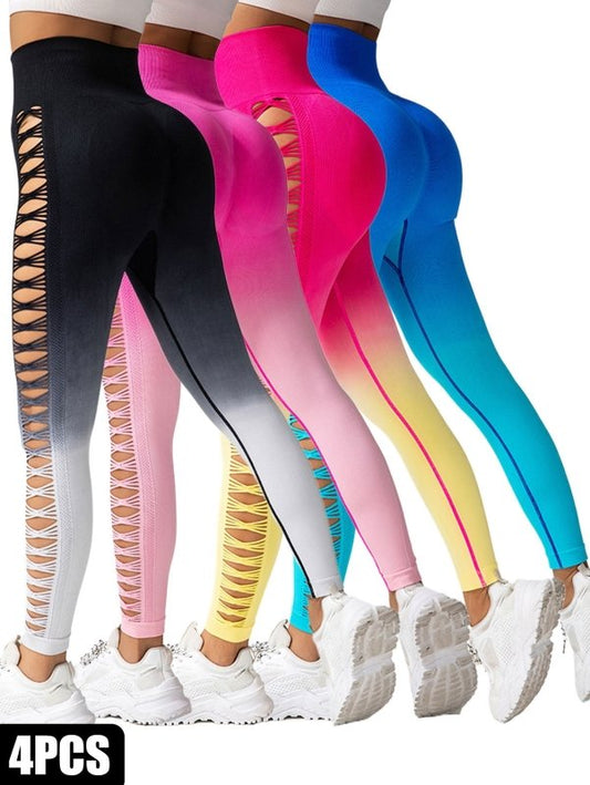 4 Pack Cut Out Ombre Gradient Color Hollow High-waist Butt-lifting Fitness Women's Yoga Pants, Women's High Waist Yoga Pants Cutout Ripped Super Soft And Comfortable Skinny Leggings $139.00 Dana Fashion Color: 4PACK1 Size: L Women's clothing Butt lift Leg