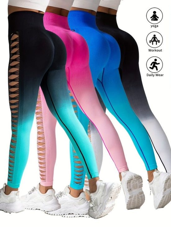 4 Pack Cut Out Ombre Gradient Color Hollow High-waist Butt-lifting Fitness Women's Yoga Pants, Women's High Waist Yoga Pants Cutout Ripped Super Soft And Comfortable Skinny Leggings $139.00 Dana Fashion Color: 4PACK9 Size: L Women's clothing Butt lift Leg