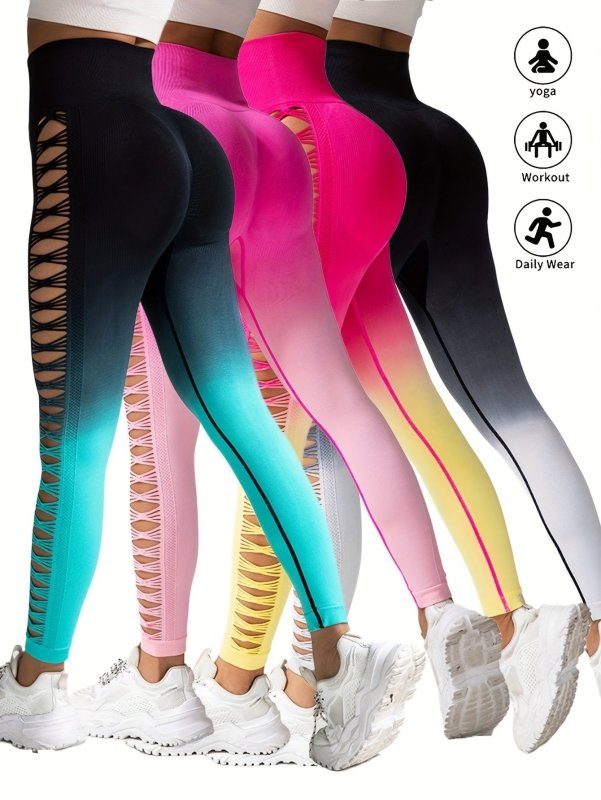 4 Pack Cut Out Ombre Gradient Color Hollow High-waist Butt-lifting Fitness Women's Yoga Pants, Women's High Waist Yoga Pants Cutout Ripped Super Soft And Comfortable Skinny Leggings $139.00 Dana Fashion Color: 4PACK6 Size: L Women's clothing Butt lift Leg