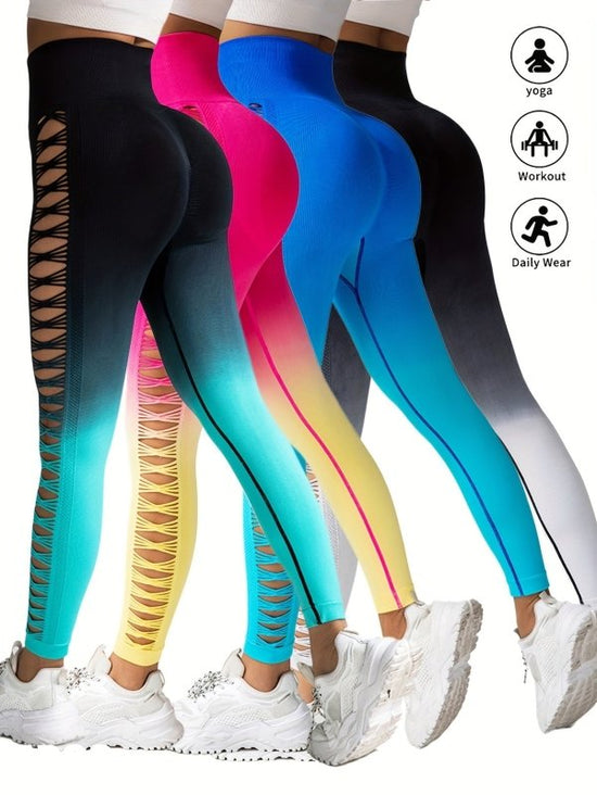 4 Pack Cut Out Ombre Gradient Color Hollow High-waist Butt-lifting Fitness Women's Yoga Pants, Women's High Waist Yoga Pants Cutout Ripped Super Soft And Comfortable Skinny Leggings $139.00 Dana Fashion Color: 4PACK7 Size: L Women's clothing Butt lift Leg
