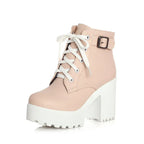Sponge cake chunky heel plus size lace-up Martin boots - DanaFashionstore