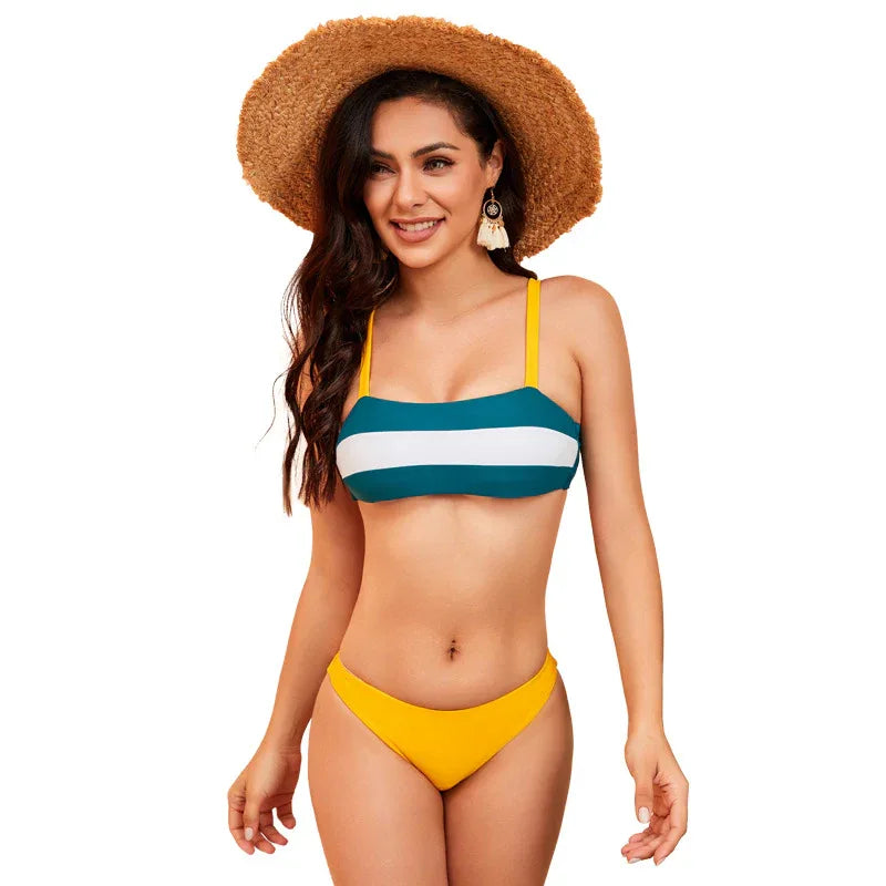 Women's Striped Suspender Triangle Bikini Swimsuit - DanaFashionstore
