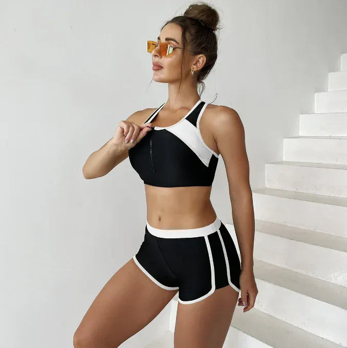 Matching Front Chest Zipper Sports Racing Foreign Trade Swimsuit - DanaFashionstore