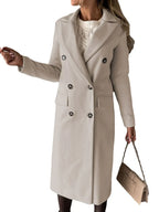 Double Breasted Lapel Coat Winter Fashion Solid Slim Long Jacket Long Sleeve Tops Womens Clothing - DanaFashionstore
