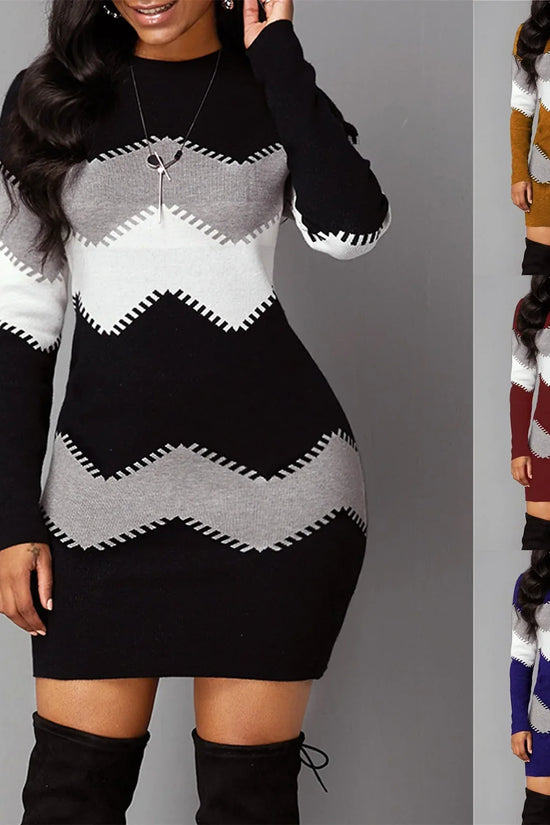 Mid-length Round Neck Long-sleeved Knit Bag Hip Bottoming Dress - DanaFashionstore