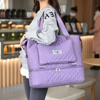 Foldable Travel Duffle Bag With Rhombus Sewing Design Large Capacity Fitness Handbag Portable Versatile Shoulder Bags Expandable Organizer - DanaFashionstore
