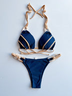 New Solid Color Lace-up Bikini Swimsuit