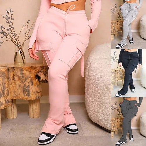 Cargo Pants With Pockets High Waist Drawstring Wide Leg Straight Trousers For Women Overalls - DanaFashionstore