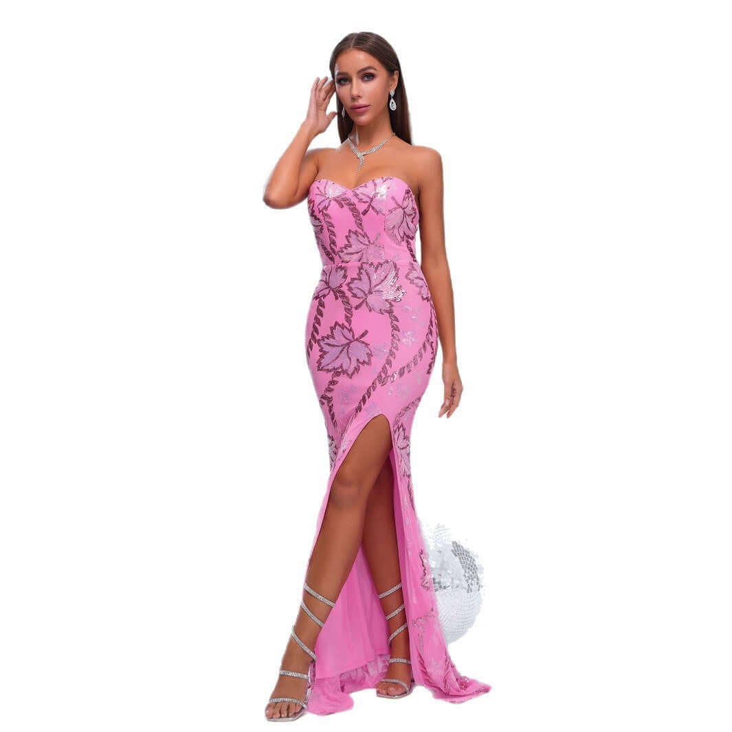 Wrapped Chest Off-neck Sheath Sequined Banquet Fishtail Evening Dress $107.83 Dana Fashion Color: Pink Size: L Baby & Mother Product information: Skirt type: hip skirt Color: Pink Size: S,M,L,XL Style type: Elegant Popular elements: Sequins Style: Basic F