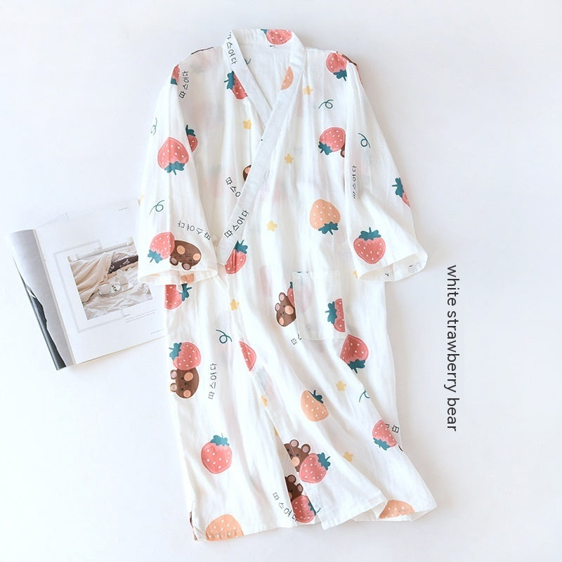 Women Bathrobe Nightdress Long Sleeve Nightgown Cotton Gauze - Dana Fashion