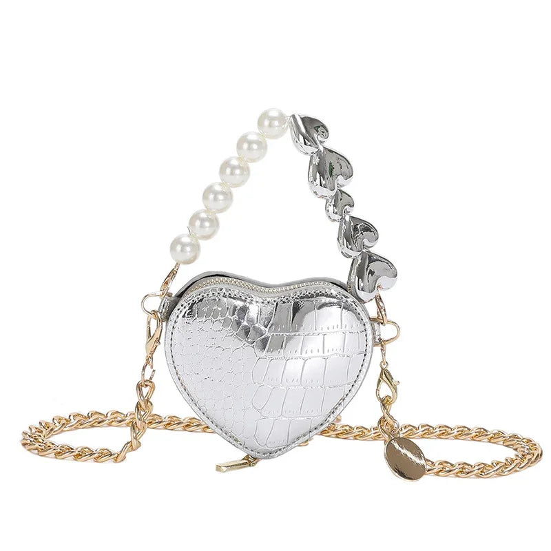 Mini Love-shape Pearls Handbag Fashion Cute Chain Lipstick Bag Women's Bright Candy Color Shoulder Messenger Bag - DanaFashionstore