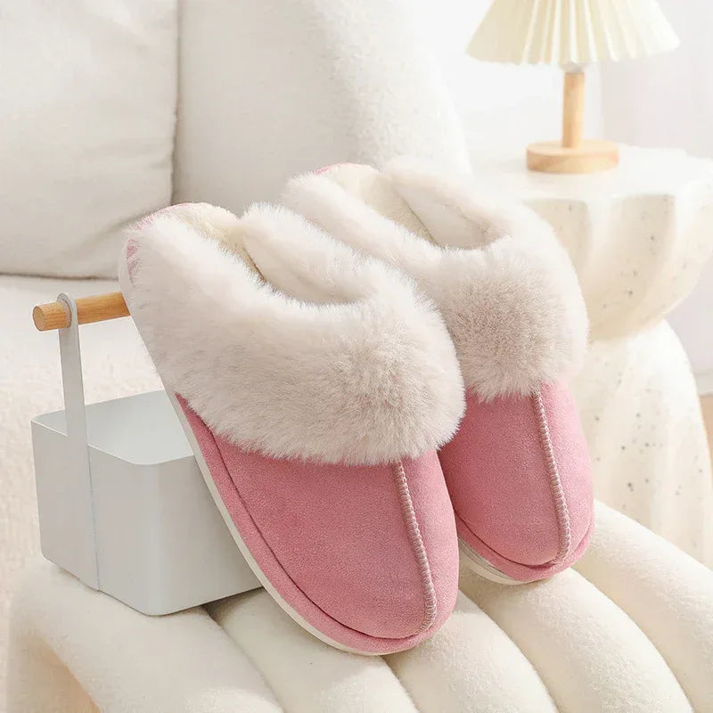 Winter Warm Plush Home Slippers Indoor Fur Slippers Women Soft Lined Cotton Shoes Comfy Non-Slip Bedroom Fuzzy House Shoes Women Couple - DanaFashionstore