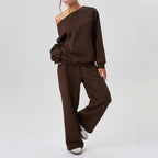 Sporty Casual Two-piece Set With A Trendy Off-shoulder Design