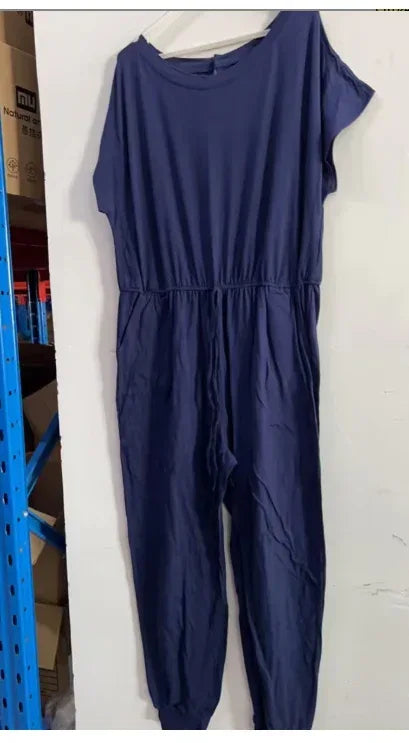 Fashion Slant Shoulder Jumpsuit 2026 - Short Sleeve Pocket Jumpsuit - DanaFashionstore
