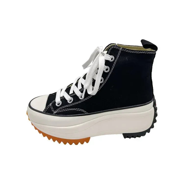 Large Size Women's High-top Canvas Shoes New Korean Style Sports Casual Shoes Versatile Platform Round Toe White Shoes - DanaFashionstore