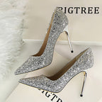 Shining sequins sexy slim nightclub high heels