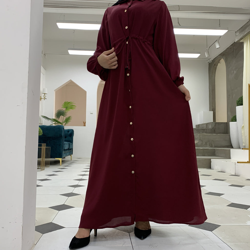 Collared Cardigan, Full-button Fitted Long Dress