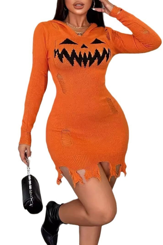 Women's Solid Color Hooded Halloween Fashion Tight Dress