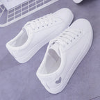 Fashion New Woman PU Leather Shoes Ladies Breathable Cute Heart Flats Casual Shoes White Sneakers - DanaFashionstore