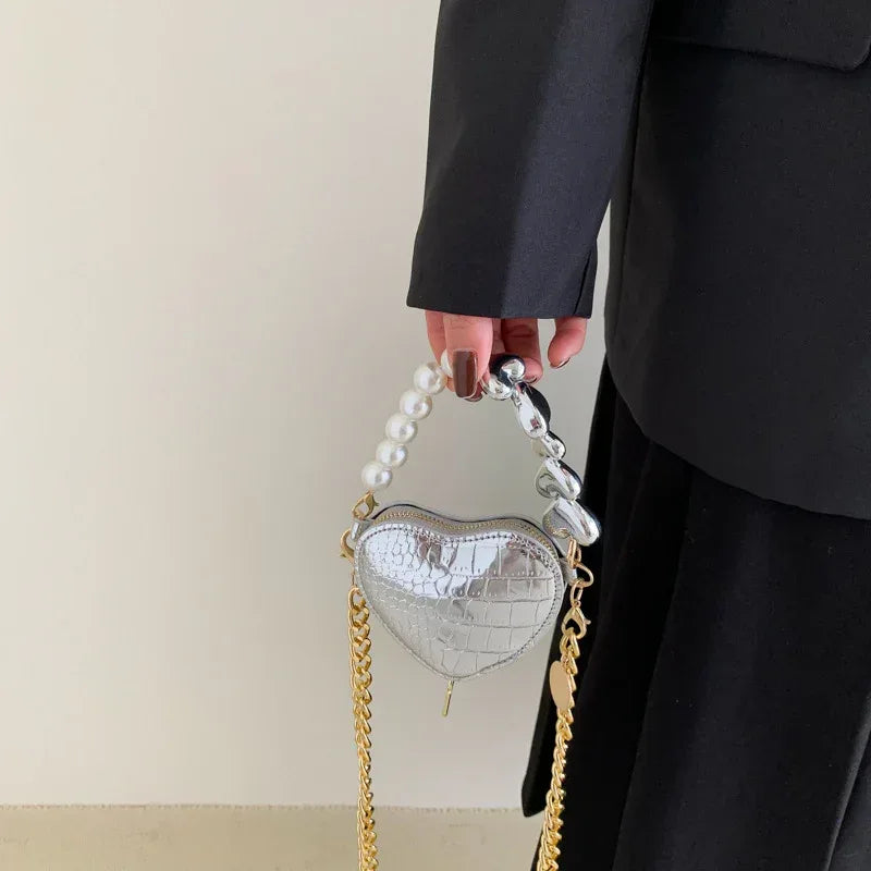 Mini Love-shape Pearls Handbag Fashion Cute Chain Lipstick Bag Women's Bright Candy Color Shoulder Messenger Bag - DanaFashionstore